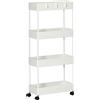 HOMCOM Carrello Cucina a 4 Ripiani con Ganci, in Acciaio e Plastica con Ruote Girevoli, 40x19x90 cm, Bianco | Aosom Italy