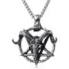 KIRTIJW Collana satanica con ciondolo a forma di testa di capra, con pentagramma invertito, sigillo di Lucifero, gioiello per uomini e ragazzi, 60 cm, Acciaio inossidabile, Nessuna pietra preziosa