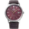 Orient Contemporary Symphony III - Orologio Uomo Automatico E A Carica Manuale Meccanico Casual Cinturino In Pelle Marrone Cassa In Acciaio Inox Quadrante Analogico Rosso - RA-AC0F15R
