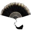 ALMLWIAJ Ventaglio a mano in pizzo vintage con nappe, ventaglio pieghevole con piume, bianco/nero, per feste in maschera ed eventi di ballo! (Nero -Piuma)