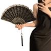 ALMLWIAJ Ventaglio a mano in pizzo vintage con nappe, ventaglio pieghevole con piume, bianco/nero, per feste in maschera ed eventi di ballo! (Nero)