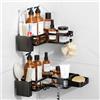 FOXWHALE Mensola doccia senza foratura, 2 pezzi angolo doccia mensola bagno scaffale nero supporto gel doccia con 2 supporti in plastica dentifricio e 4 ganci rimovibili organizer da bagno per shampoo