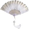 ALMLWIAJ Ventaglio a mano in pizzo vintage con nappe, ventaglio pieghevole con piume, bianco/nero, per feste in maschera ed eventi di ballo! (Bianco -Piuma)