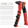 Toolwiz Pistola rivettatrice manuale con una sola mano con 200 rivetti | 4 testine intercambiabili senza attrezzi e 4 punte, rivetti a mano ad alte prestazioni per metallo legno plastica pelle