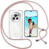 ISOI Cover con Cordino per Honor Magic 6 Pro, Custodia Trasparente con Collana Tracolla Laccio Collo Ultra Sottile Morbido TPU Silicone Antiurto AntiGraffio Antiscivolo Case, Rosa