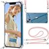 ISOI Cover Trasparente con Cordino compatibile con iPhone 13, Regolabile e Rimovibile Collana Tracolla Laccio Collo, Custodia per Telefono in Silicone TPU Morbido Antiurto - Rosa