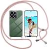 ISOI Cover con Cordino per Honor 200 Smart, Custodia Trasparente con Collana Tracolla Laccio Collo Ultra Sottile Morbido TPU Silicone Antiurto AntiGraffio Antiscivolo Case, Rosa