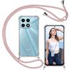 ISOI - Cover con Cordino compatibile con Honor X8a, Regolabile Collana Tracolla Laccio Collo, Trasparente Custodia in Silicone TPU Morbido con Paraurti Airbag Antiurto - Rosa