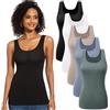 JOVCOVL Confezione da 3/5 canottiere da donna basic con scollo a U, senza maniche, elasticizzate, slim fit, tinta unita, per donne e ragazze, Confezione da 5 nero+bianco+carne+grigio-blu+grigio-verde