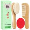 Molylove Set di spazzole per capelli e pettini per neonati e bambini, set di spazzole in legno con morbide setole di capra l pettine in legno l Spazzola rossa con cappuccio a culla | Ideale per tappi