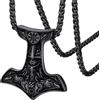 FaithHeart Collana da uomo con talismano vichingo a forma di martello di Thor, stile vintage, con ciondolo a forma di Mjolnir norreno, con robusta catena di grano, gioielli in acciaio inossidabile