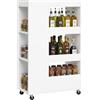 Relaxdays Carrello per nicchia, 85x18x60 cm, Sottile per Bagno e Cucina, 4 Ripiani, Ruote, Effetto Legno, Bianco