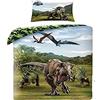 Halantex Set di biancheria da letto Jurassic World T.Rex Dinosaure, 2 pezzi, 140 x 200 + 70 x 90 cm, copripiumino 100% cotone certificato Oeko-Tex