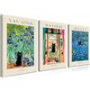 MUWAK Monet Wall Art Set di 3 stampe artistiche su tela con immagine di gatto nero Van Gogh, immagini estetiche astratte di gatto nero Matisse per camera da letto, soggiorno, bagno, 30,5 x 40,6 cm, con