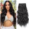 jianjunchaling Extension for capelli con clip, 4 pezzi, for testa intera, 20 pollici, capelli sintetici ricci e ondulati, naturali, for donne Wear and Go(Natural Black)