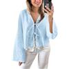 Chvity Top da Donna in Lino Y2K con Maniche Svasate e Scollo a V per Uscire Vestiti Casual con Fiocco e Lacci, Rosa, S