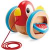 Hape - Uccellino Trainabile Spingi&Tira - Pappagallino in legno con cordino e rotelle - Push&Pull Toys per bambini dai 12 mesi