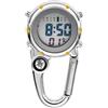 Easnea Orologio digitale multifunzione con moschettone, per zaino, orologio da cintura, orologio da tasca retroilluminato, orologio da taschino, con sveglia, per sport all'aria aperta, Giallo,