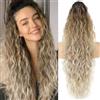 PORSMEER Coda di cavallo da donna con fermaglio, lunga ondulata, per capelli ricci, a treccia, con clip, per donna, 75 cm (marrone Ombre con biondo)