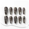Sun&Beam Nails Unghie Finte Fatte a Mano Lunghe Ballerina Bara da Applicare in Nero Argento con Design Semitrasparente Croce Glitter con Adesivi 10 Pezzi (#003 M)