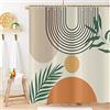 Hnmdmyi Tenda da doccia Boho 180x180, metà secolo astratto foglia arco sole beige tende da doccia moderno minimalista arte estetica tenda da bagno impermeabile tessuto lavabile tenda da bagno