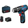 BOSCH GSB 12V-15 PRO Trapano avvitatore con percussione a batteria 12V, Mandrino autoserrante, Dotato di 2 batterie e borsa