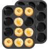 Ankway 2 Stampo Muffin 12er, Stampi in Silicone Per Dolci, Teglia da Forno Antiaderente, senza BPA, facile da pulire per Muffin, Cupcake, Brownies, Budini, Mini Muffin 32 X 24 X 3cm(Nero)