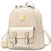 FOLOVEYA Zaino Donna Antifurto Piccolo Borsa a Zaino Pelle PU Zainetto Moda Zaini Ragazza con pon pon Borsa Zainetto Tracolla per Viaggio Lavoro Shopping Università Beige
