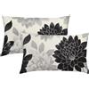Snuysogx Copricuscino 50x75 Bianco e Nero Set di 2, Copricuscino Impermeabile Federe Cuscino Letto, Fiori Federe Cuscini Divano, Comodo Cuscino Velluto, Cuscini per Divano Home Decor, Tutte le Stagioni S-278