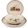 H&H Servizio Piatti Natalizio 18 Pezzi Santa Express in Stoneware - 6 Piani 26 cm, 6 Fondi 20,5 cm, 6 Frutta 20 cm - Lavabile in Lavastoviglie e Adatto al Microonde