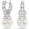Swarovski Matrix Orecchini Pendenti, Gioielli con Zirconia e Crystal Pearl Bianchi Swarovski, Taglio Round, Placcatura in Tonalità Rodio, 2,7 x 1 cm, peso (singolo orecchino) 3,3 g