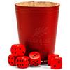 WALDFELSEN® Tazza cubo in vera pelle (9 cm) con 6 cubetti di legno (16 mm) in legno di faggio, set di cubi per gli occhi (colore: rosso)