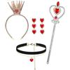 FDEETY 4 pezzi costume da regina di cuore incluso corona dorata cuore bacchetta collana girocollo orecchini vestire accessori per ragazze per carnevale Halloween Cosplay (oro A)