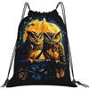 Generic Zaino con Coulisse Owls Moon Sacchetta Sportiva Grande capacità Borsa con Coulisse Impermeabile Sportiva Zainetto per Unisex Scuola Spiaggia