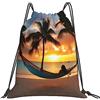 Generic Tasche con Coulissesacca con Cordoncino per Donna Uomo Shopping 36X42Cm Pieghevole Regolabile Borsa Sportiva Coconut Beach Sunset Hammock Print