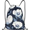 Generic Borsa con Cordoncinosacca con Cordoncino per Uomo All'Aperto Vacanze 36X42Cm Regolabile Pieghevole Borsa Palestra Navy Blue Flowers