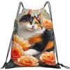 Generic Zaino con Coulisse Cute Cat Flower Borsa con Coulisse Pieghevole Drawstring Backpack Impermeabile Sacchetta Sportiva per Vacanze Spiaggia Scuola