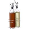 Relaxdays Oliera e Acetiera, Set da 2 Bottiglie di Vetro con Dosatore, 500 ml, Olio e Aceto, con Supporto, Trasparente