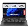 Lenovo V15 G4 AMN, PC portatile professionale 15.6 Full HD con processori AMD Ryzen 5, memoria RAM DDR516GB e SSD ultra-rapida 512GB, Windows 11 Pro - Nero