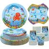 ENCETARDE Under The Sea Party Supplies - Servizi da tavola per feste marine, 40 piatti piani, 40 piatti da dessert, 40 tazze, 40 tovaglioli