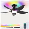 Kviflon - Ventilatori da soffitto con luci di controllo remoto/app, ventilatori da soffitto a basso profilo da 96,5 cm con colori bianchi dimmerabili + luci ad anello RGB, 6 velocità, 5