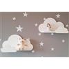 Happy Woody - Set di 2 Mensola da parete per cameretta dei bambini, effetto fluttuante, in legno, decorazione per cameretta dei bambini, decorazione da parete