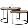 [en.casa] Set di 2 Tavolini Sovrapponbili Tavoli Bassi da Salotto con Piano Rotondo Tavolini da Caffè in Misure Diverse Base Semicircolare in Metallo - Effetto Legno Scuro/Nero