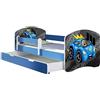 ACMA Letto per Bambino Cameretta per Bambino con Materasso Cassetto Rete a doghe II BLU (04 Macchinetta azzurra, 160x80 + Cassetto)