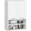 AKORD Mobiletto Bagno Sospeso FIN 64 cm - 2 Ante Basculanti 4 Ripiani - Pensile Salvaspazio da Parete - Laminato Opaco - Mobile Modulare - 64x94x30 cm - per Spazi Ristretti - Bianco