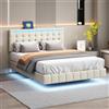 JiaOyu Letto imbottito 160 x 200 cm, telaio del letto con illuminazione a LED e funzione di ricarica USB, struttura del letto con testiera regolabile, letto per gli ospiti, letto per ragazzi (beige +