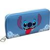 CARTOON Portafoglio Stitch Donna con Zip Portafoglio Lungo Blu con 12 Porta Carte 2 Scomparti Banconote e Tasca Monete 10 x 19 x 2 cm Idea Regalo Lilo & Stitch Disney