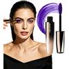 Lestpola Mascara volumizzante viola, in fibra di seta, impermeabile, per ciglia lunghe e piene, effetto ciglia finte, durevole e resistente alle sbavature, con grande spazzola in silicone, 15