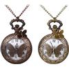 JewelryWe Regalo per la festa della mamma, orologio da tasca retrò, con catena, da uomo, analogico, al quarzo, vintage, con collana, regalo per donne e uomini, Farfalla, 2 pezzi