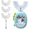 SGZIOO Spazzolino elettrico a forma di U per bambini, spazzolino da denti a ultrasuoni per bambini dai 2 ai 12 anni, spazzola Dino con 3 testine in silicone a forma di U e 1 testina dritta, timer 45s